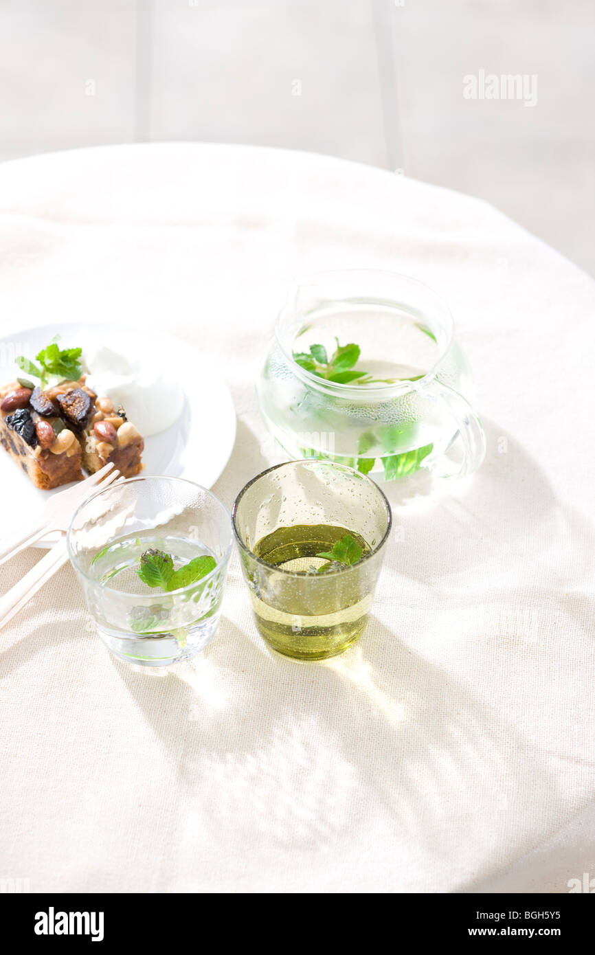 Cake and herbal tea Stock Photo Alamy