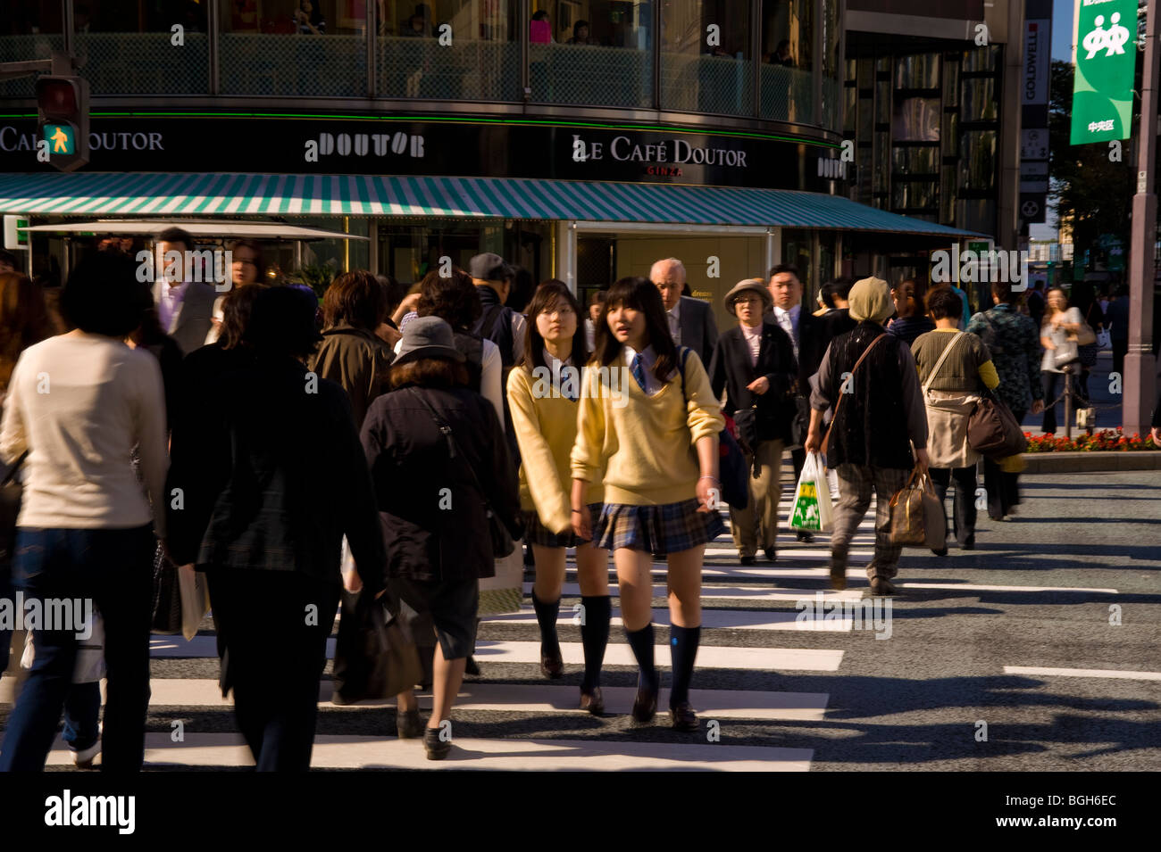 Ginza Yon Chome Pedestrian Crossing, Tokyo, Japan Stock Photo