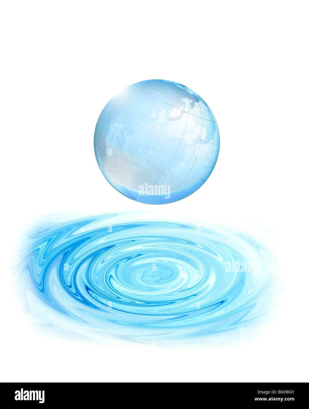 Planet earth floating above a ripple Stock Photo - Alamy