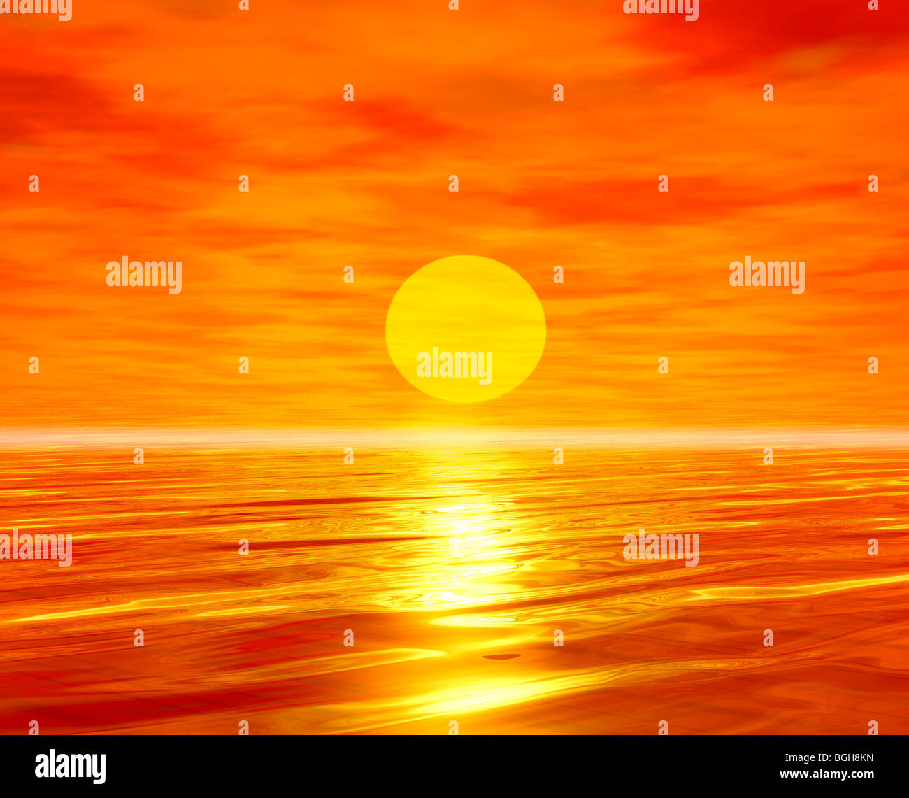 Bright orange sunrise over sea Stock Photo - Alamy