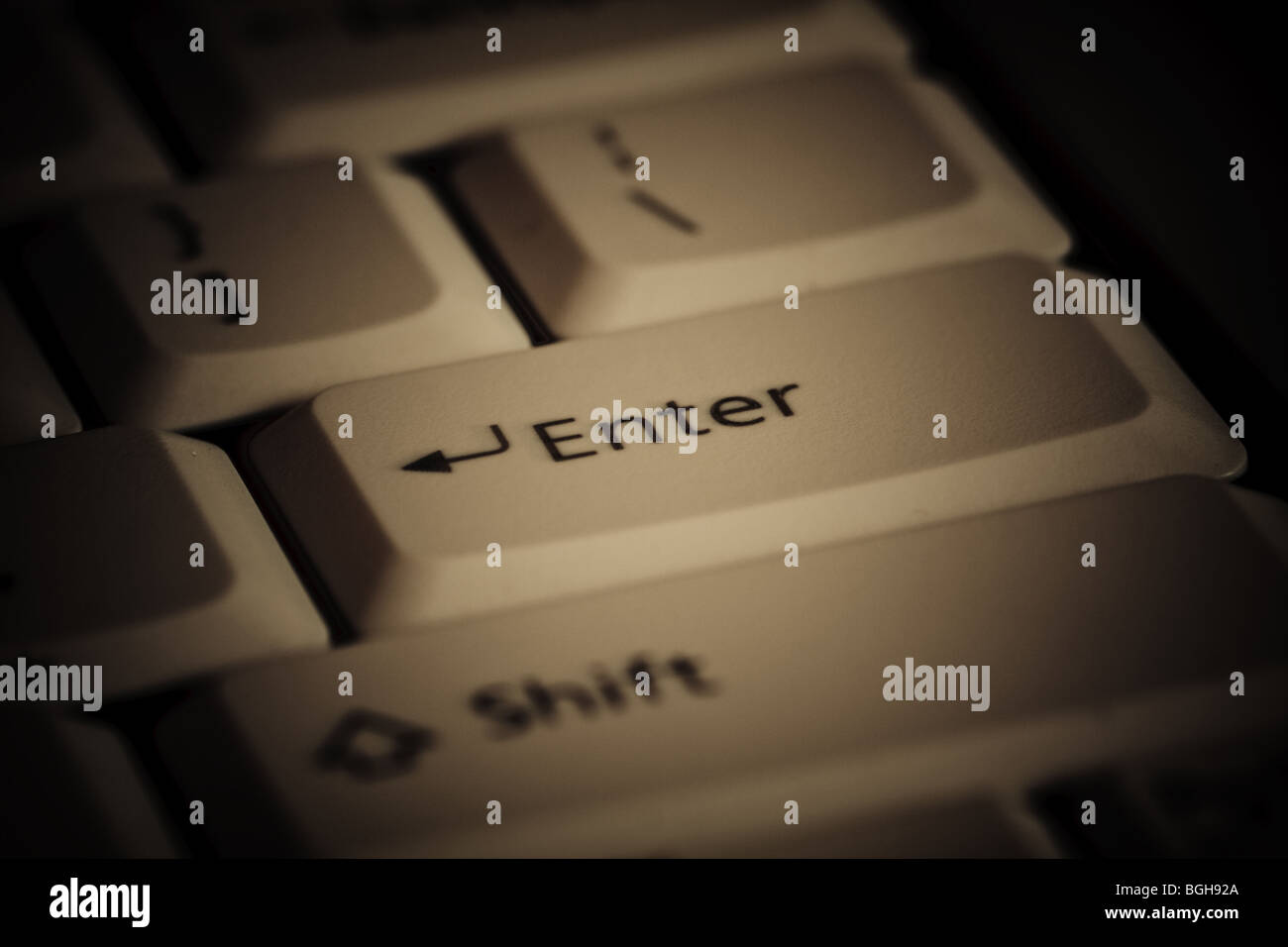 computer laptop white keyboard, close up of the enter key Stock Photo