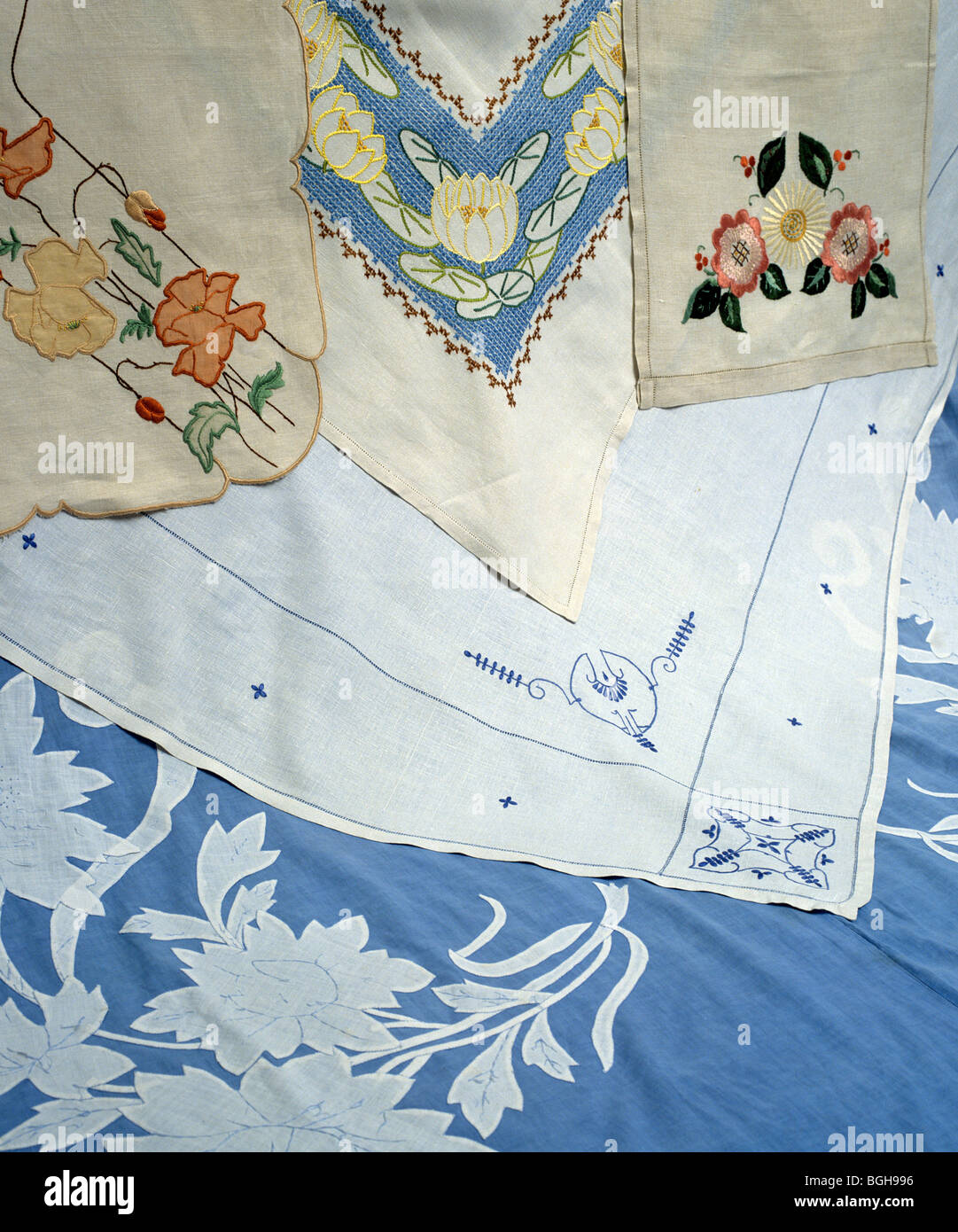 delicate embroidered Victorian table cloths and settings Linen and