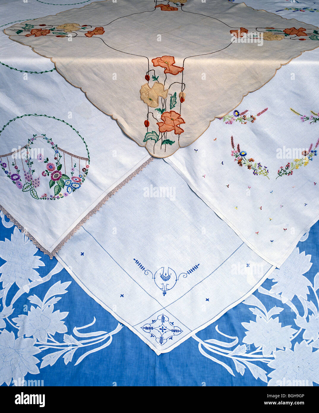 delicate embroidered Victorian table cloths and settings Linen and