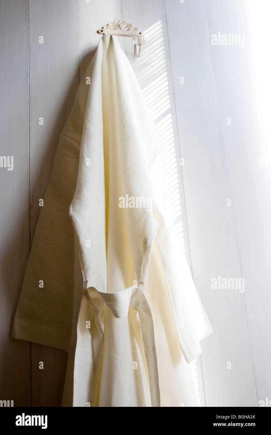 Hemp bathroom hanging on a clothes hook Stock Photo Alamy