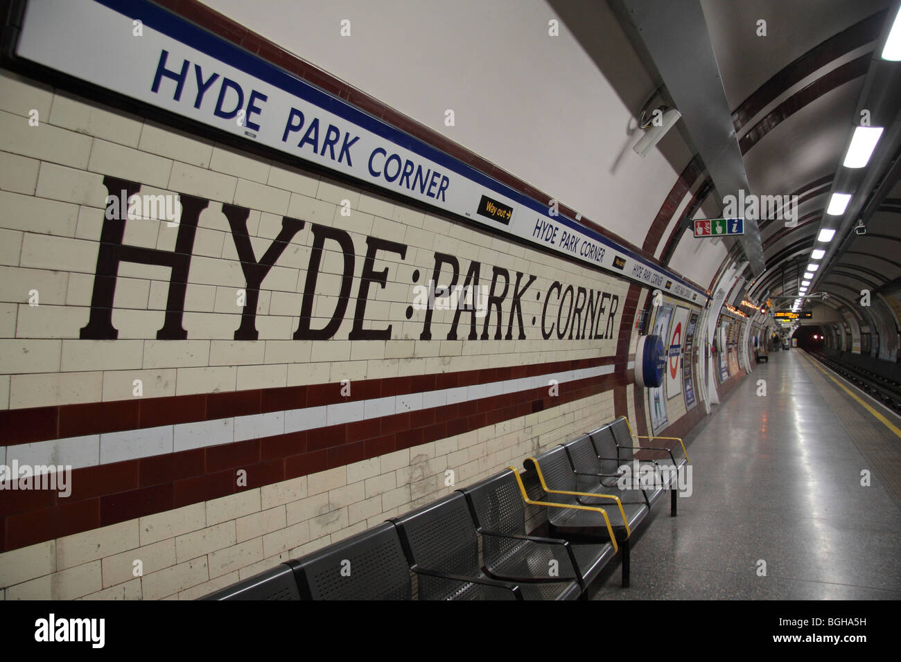 Tiled wall inside the Hyde Park Corner, London Underground station