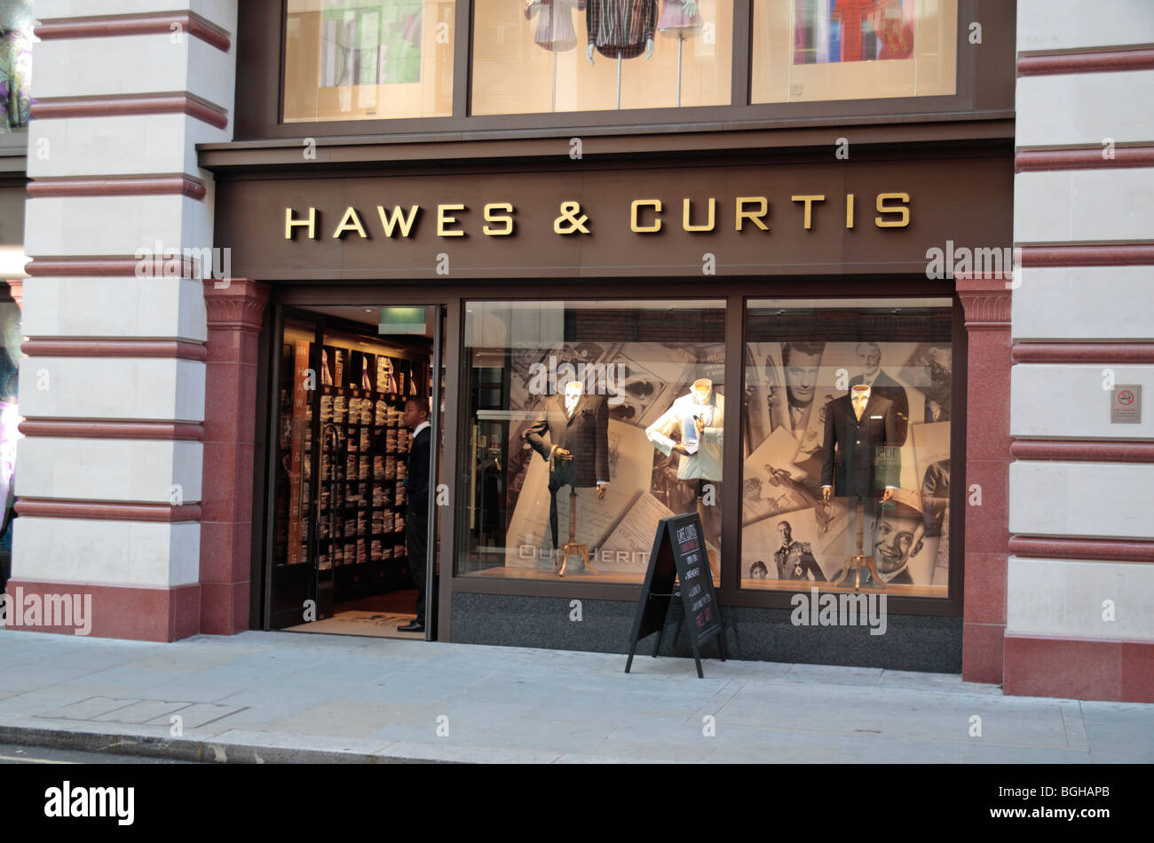 The shop front and entrance to the Hawes & Curtis men's clothing shop on Jermyn Street,  London, UK. Nov 2009 Stock Photo