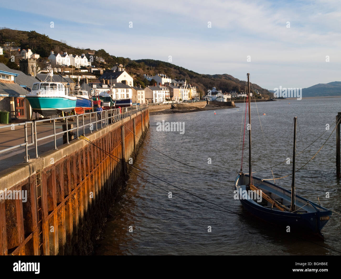 A boat moored in the harbor area of Aberdovey (Aberdyfi), Gwynedd Mid