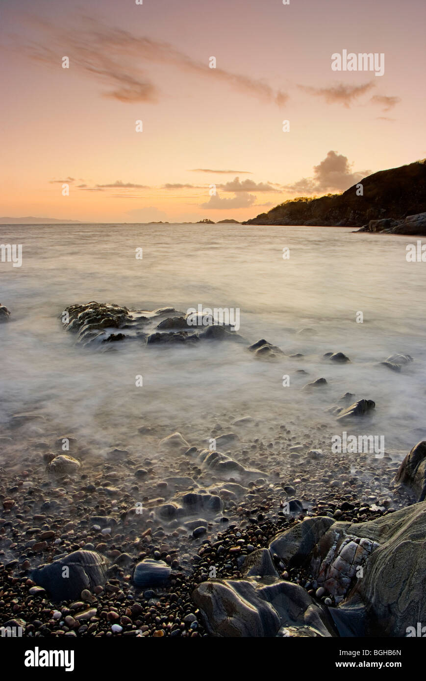 A stunning beach on a Scottish loch shot at sunset using a very long