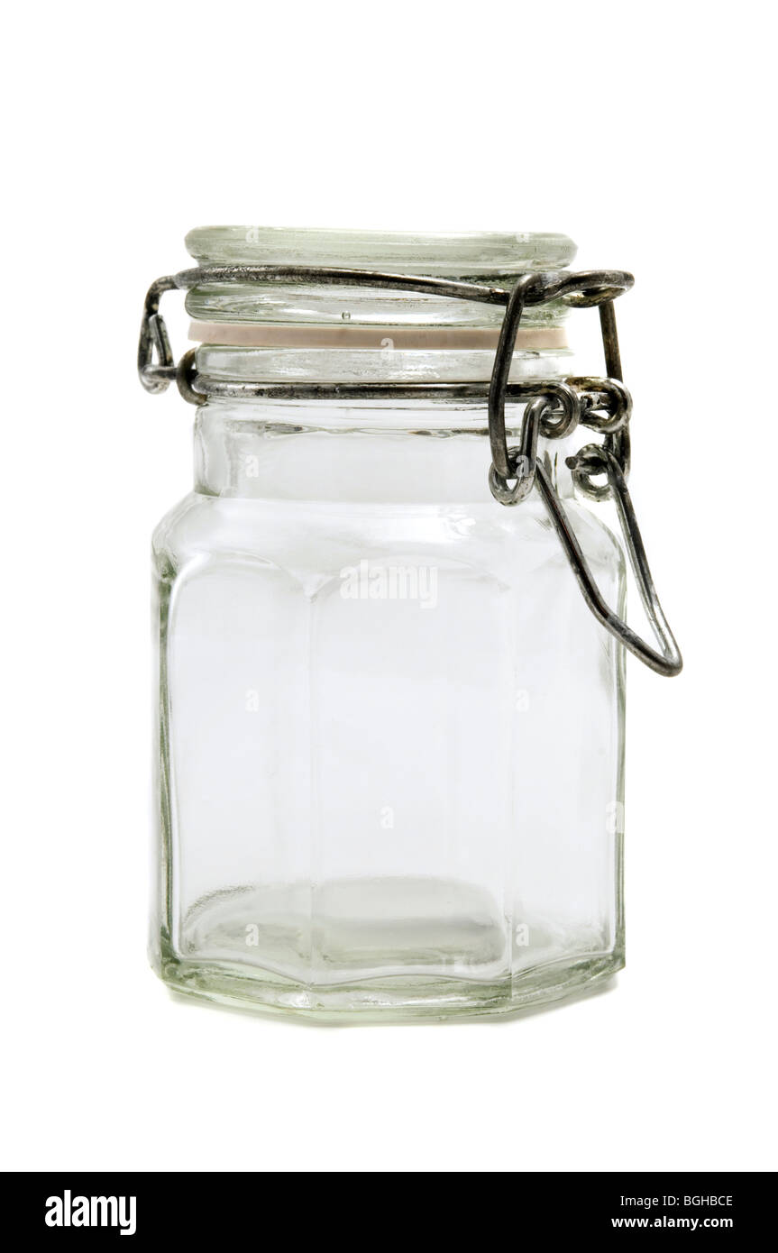 Empty glass jar on a white background Stock Photo