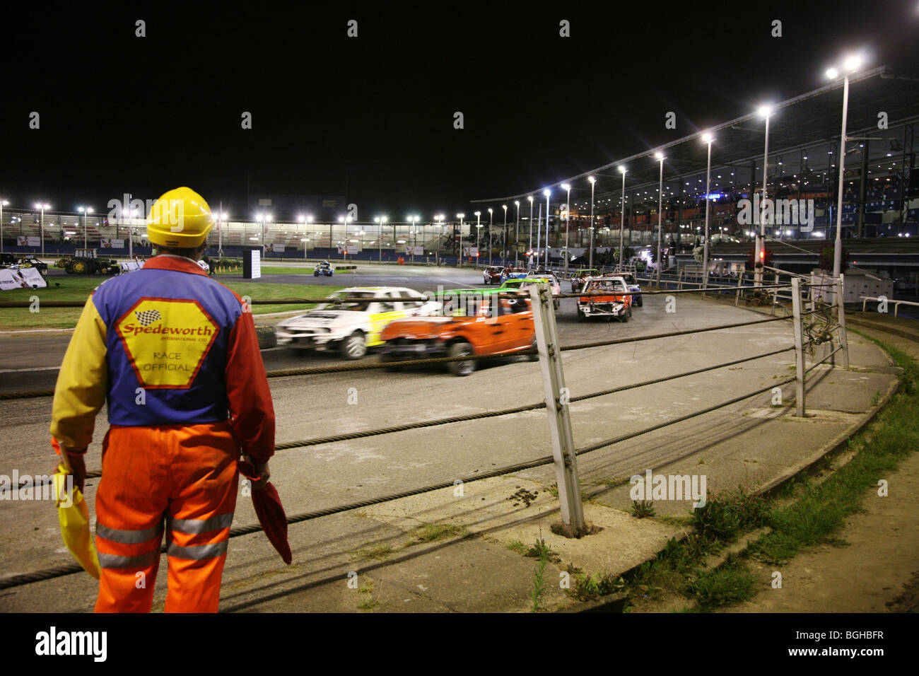 banger racing banger-racing "demolition derby" "safety marshall" Stock Photo