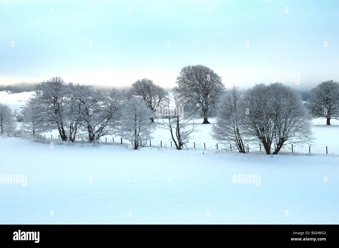 A snowy landscape scene in Perthshire, Scotland Stock Photo