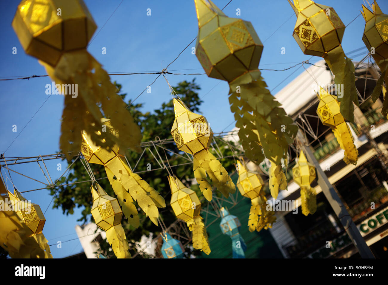 Paper lanterns hanging in the street in Thailand Stock Photo Alamy