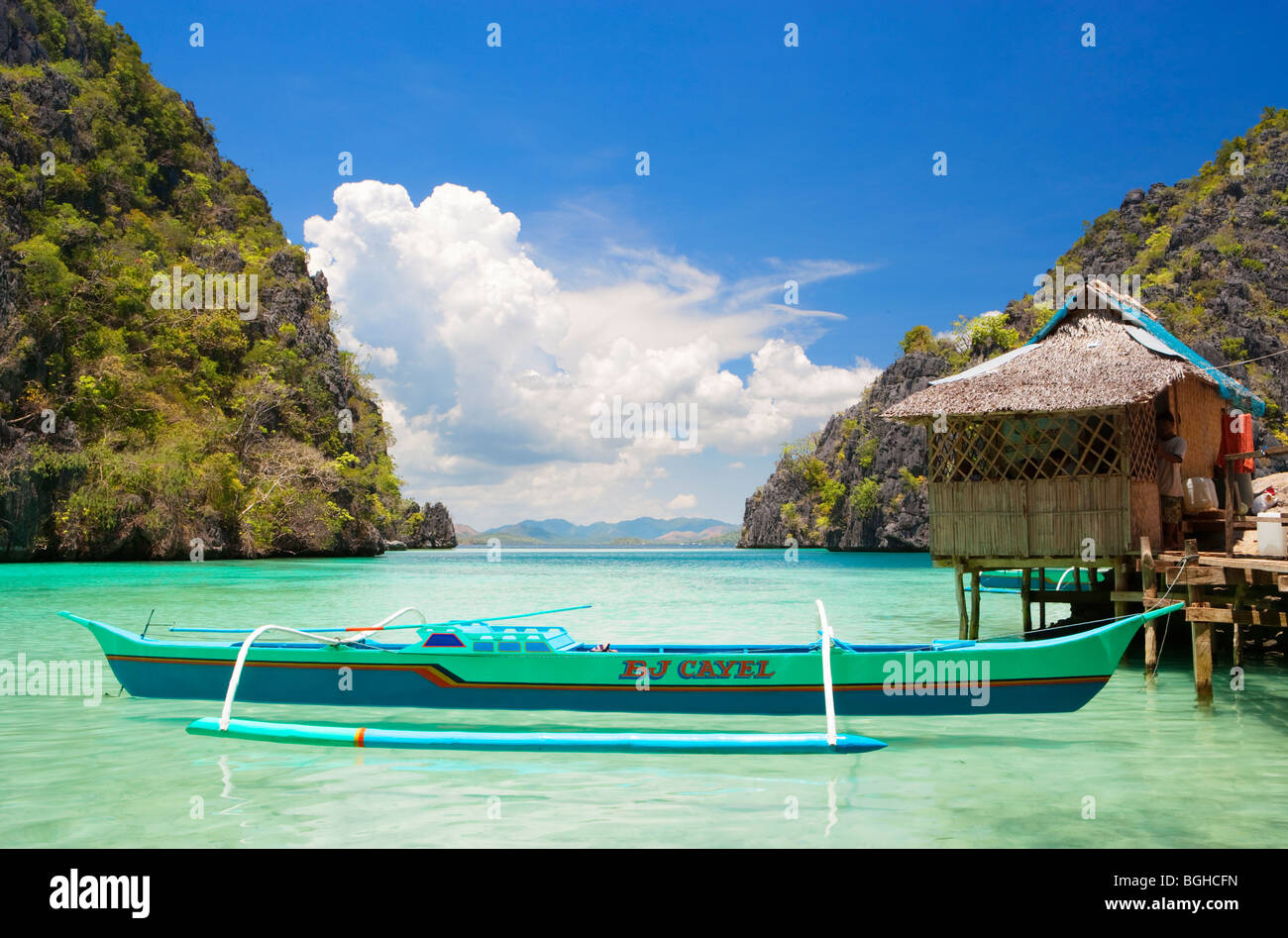 Banca in lagoon; Coron Island; Philippines Stock Photo