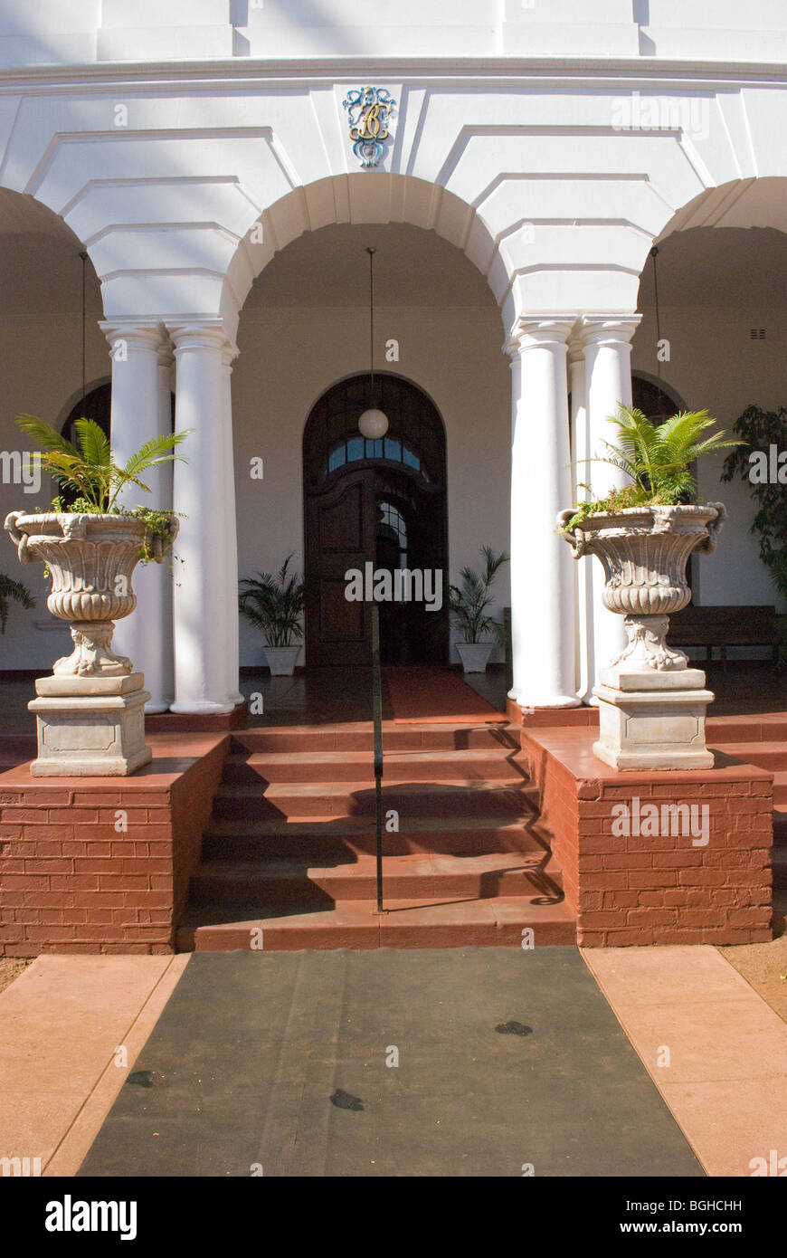 Entrance to the newly renovated Bulawayo Club Hotel in the city of Bulawayo, Zimbabwe. Stock Photo