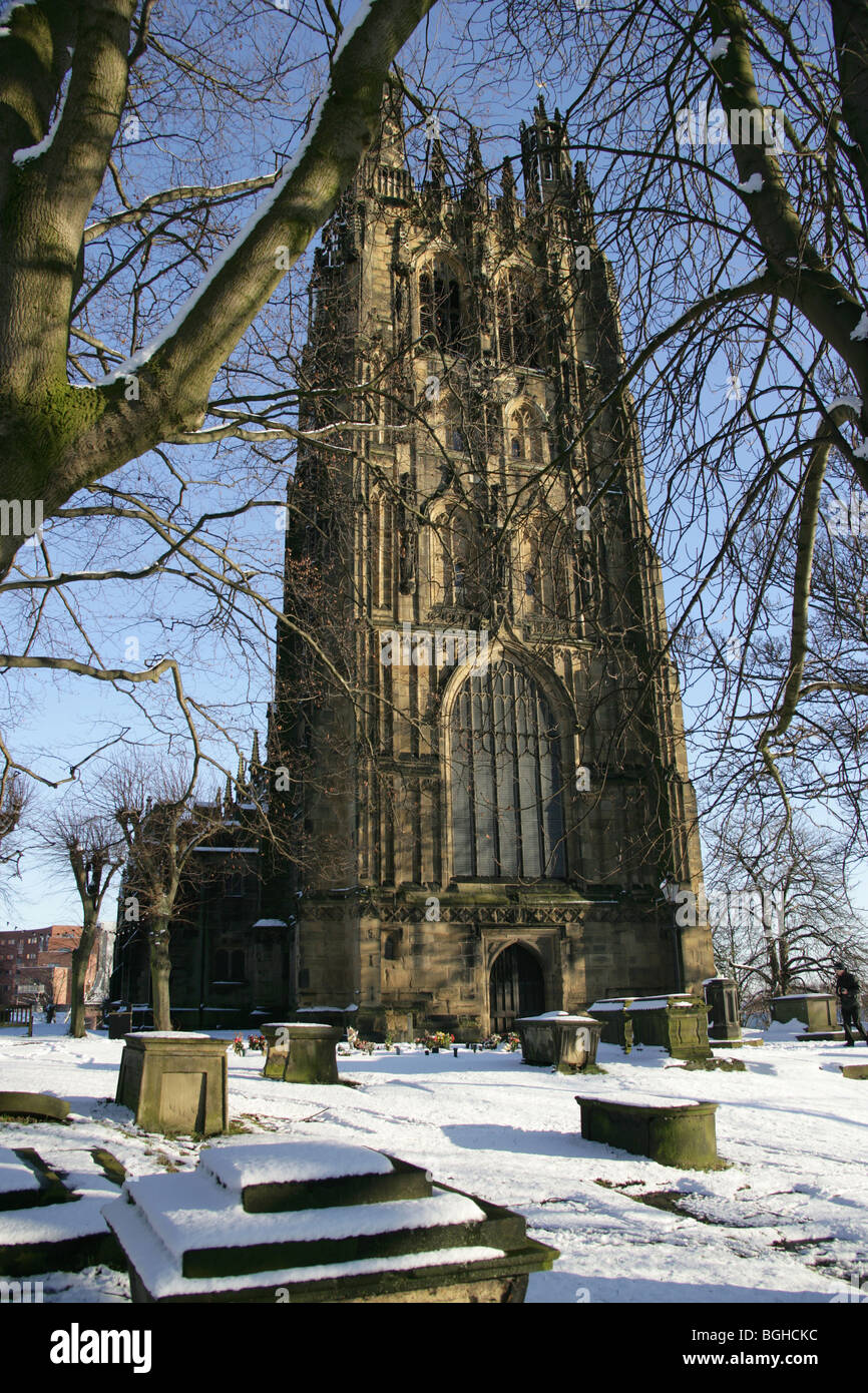 Town of Wrexham, Wales. The 16th century St Giles’ parish church on a ...