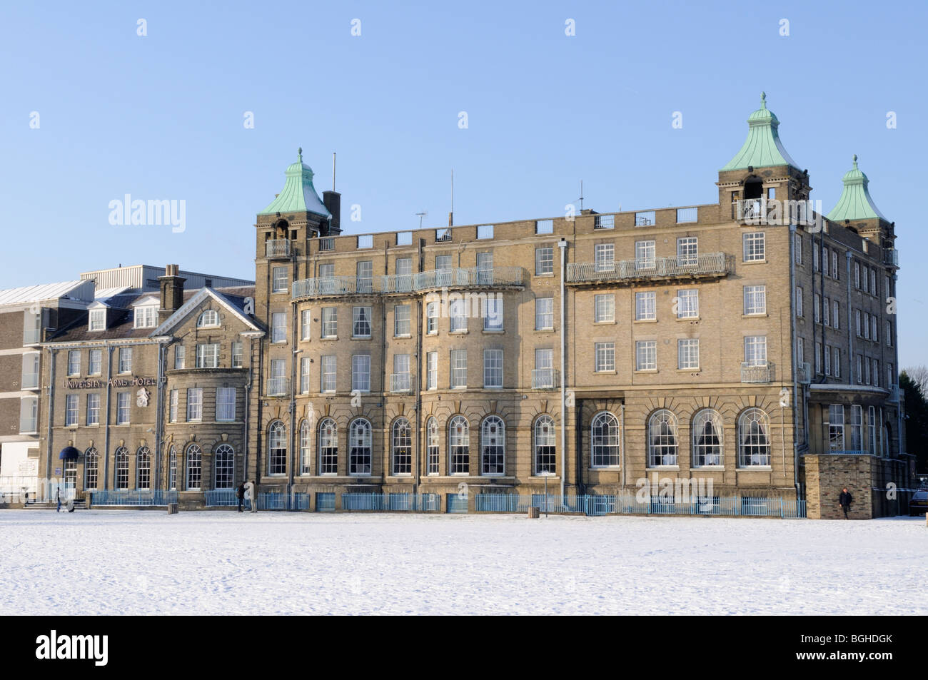 England; Cambridge; The University Arms Hotel on Parkers Piece in winter Stock Photo