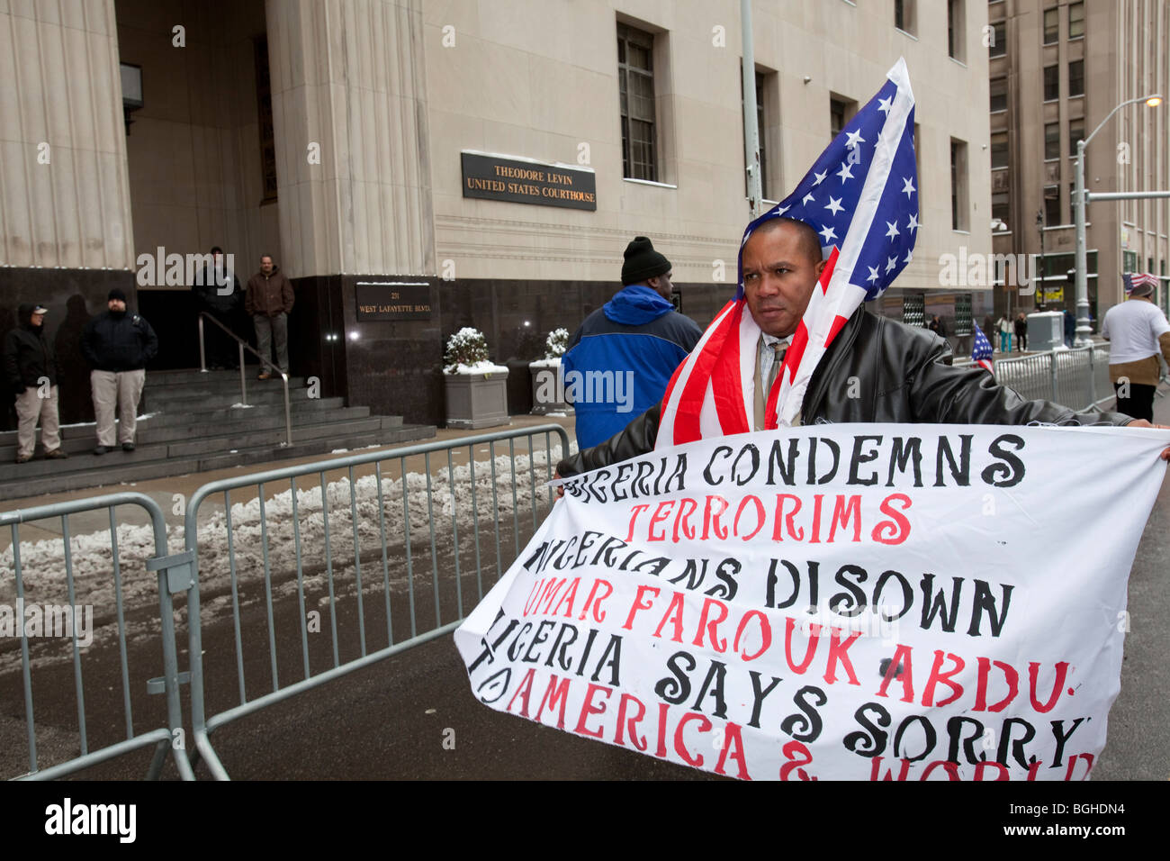 Nigerian-Americans Denounce Terrorism Outside Court Arraignment of Nigerian Who Attempted to Bomb Northwest Airlines Flight Stock Photo