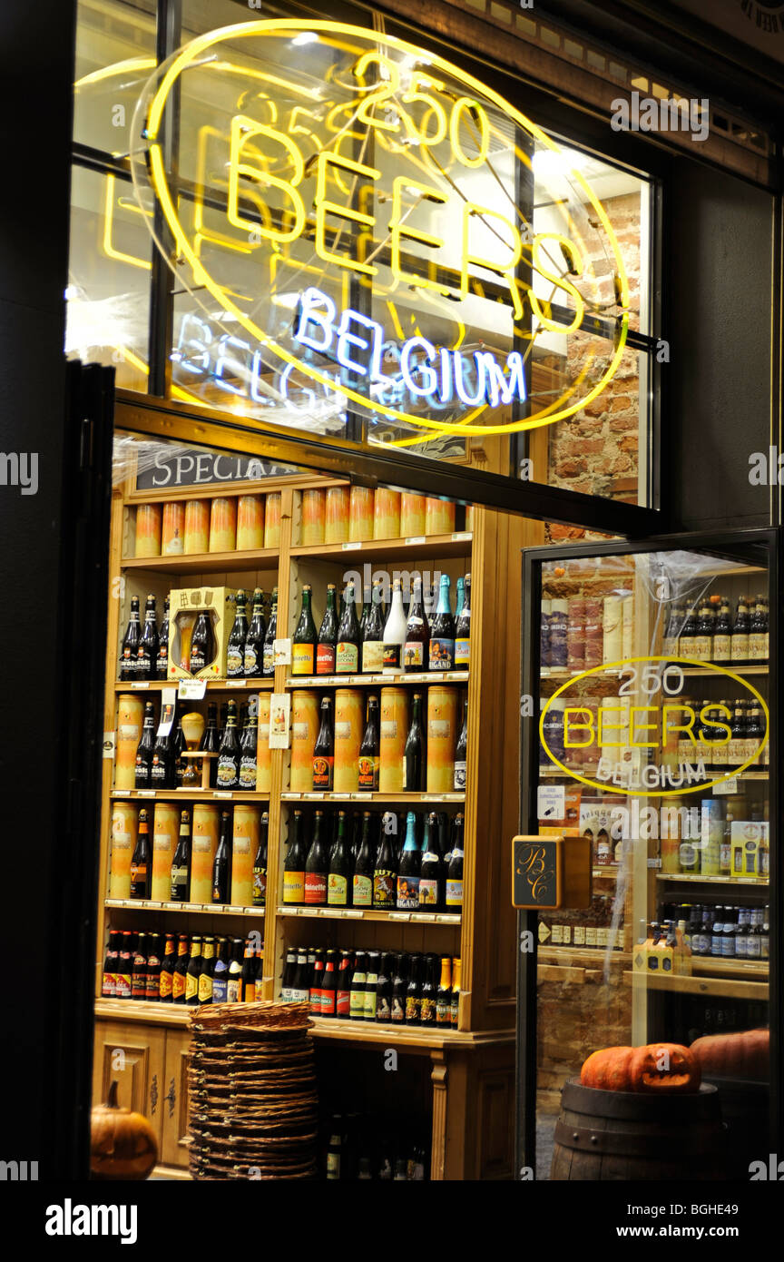 Beer shop,rue au Beurre, near Grand Place, Brussels,Belgium Stock Photo