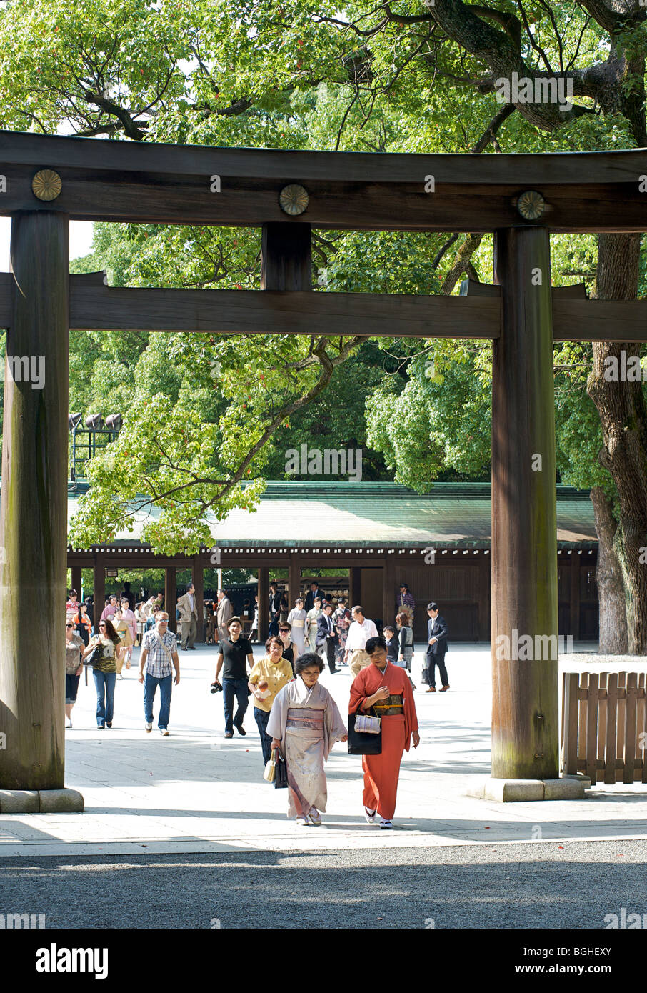 Visitors flock to Meiji Shrine in central Tokyo, Japan Stock Photo