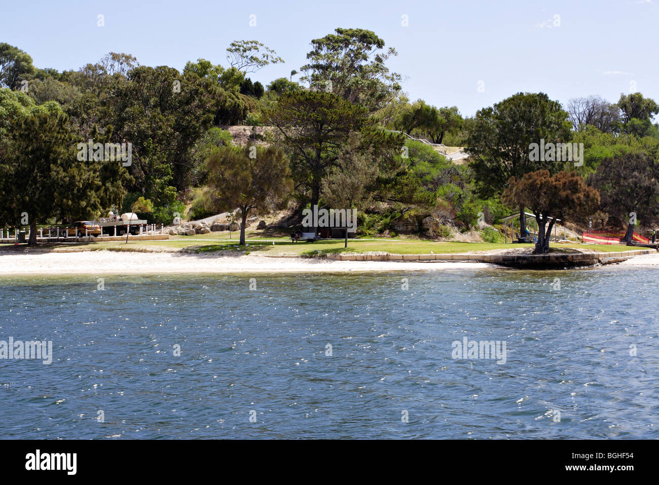 Public park along Swan River between Perth and Fremantle. Stock Photo