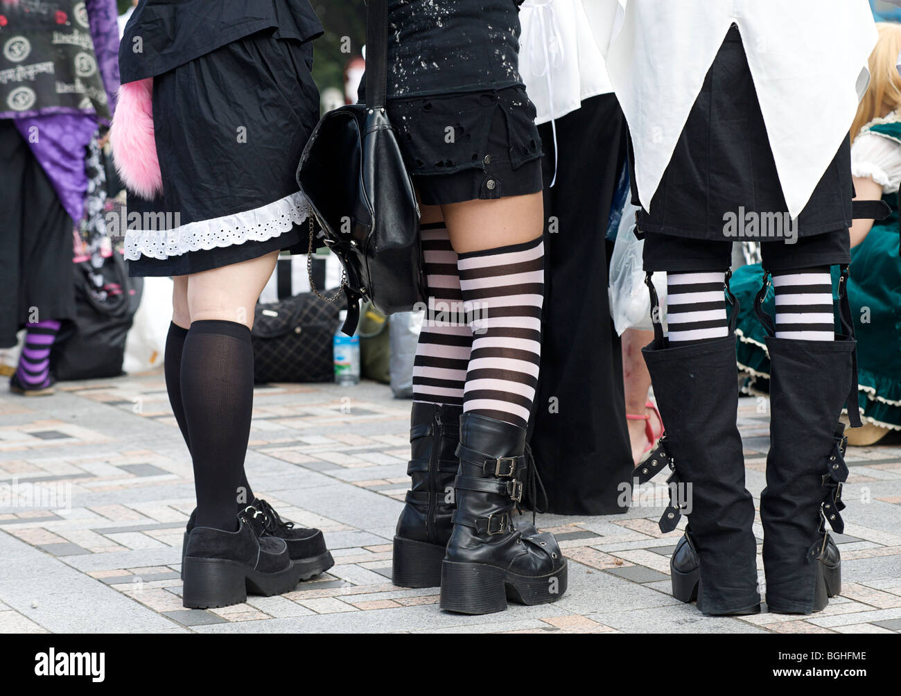 Japanese fashions. Goths. Trendy footwear, Harajuku, Tokyo, Japan Stock Photo