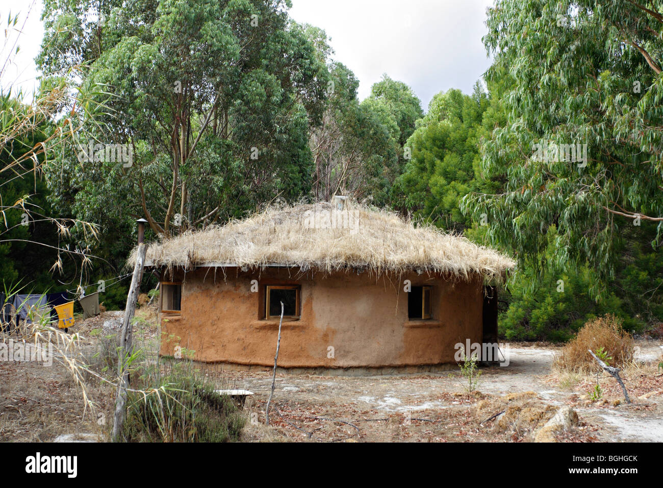 A lodge made from straw at a resort in Margaret River, Western Australia. Stock Photo