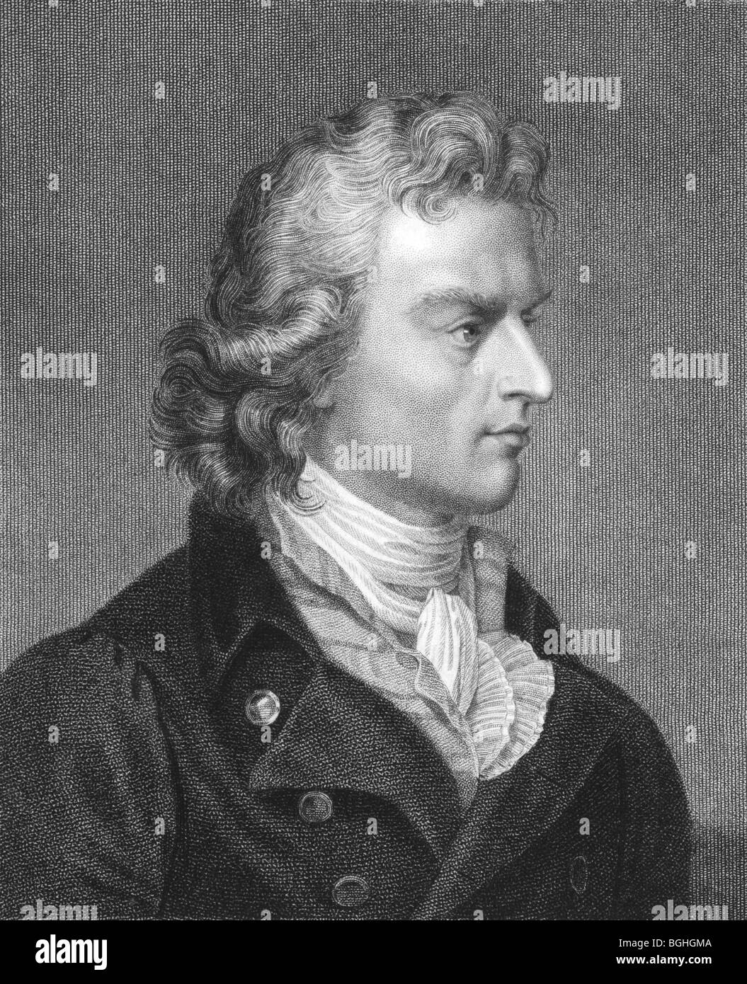 Friedrich Schiller on engraving from the 1850s. German poet, philosopher, playwright. and historian. Stock Photo