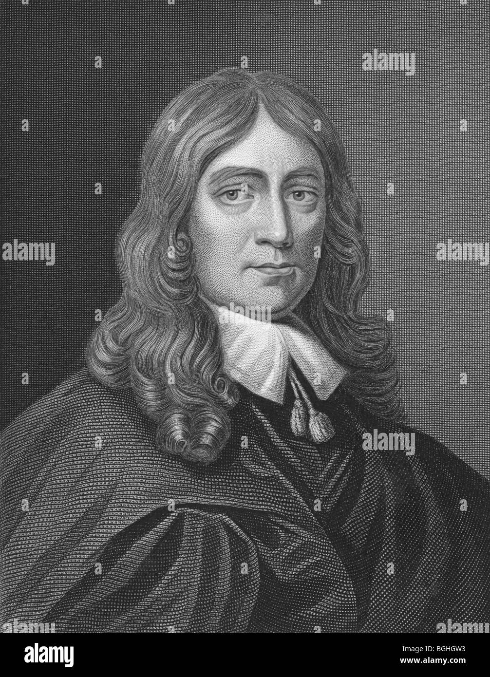 John Milton on engraving from the 1850s. English poet, author, polemicist and civil servant for the commonwealth of England. Stock Photo