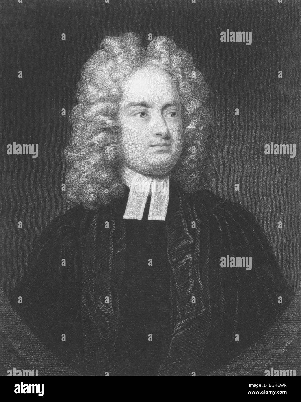 Jonathan Swift on engraving from the 1850s. Irish satirist, essayist, political pamphleteer, poet and cleric. Stock Photo