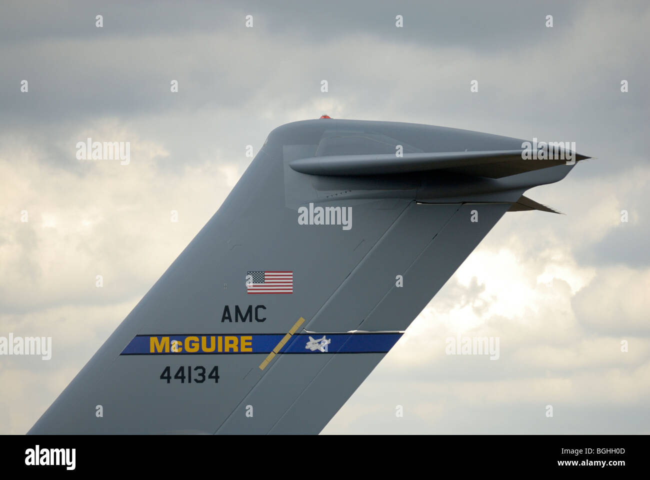 Tailfin of Boeing AMC C-17 McGuire Stock Photo