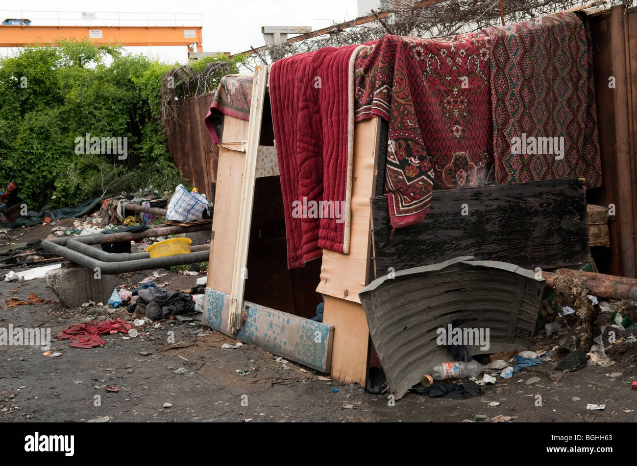 homeless gypsy shelter in Ploiesti Romania Eastern Europe Stock Photo