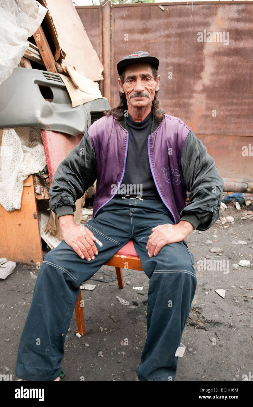 Proud Roma homeless gypsy in Ploiesti Romania Eastern Europe Stock Photo