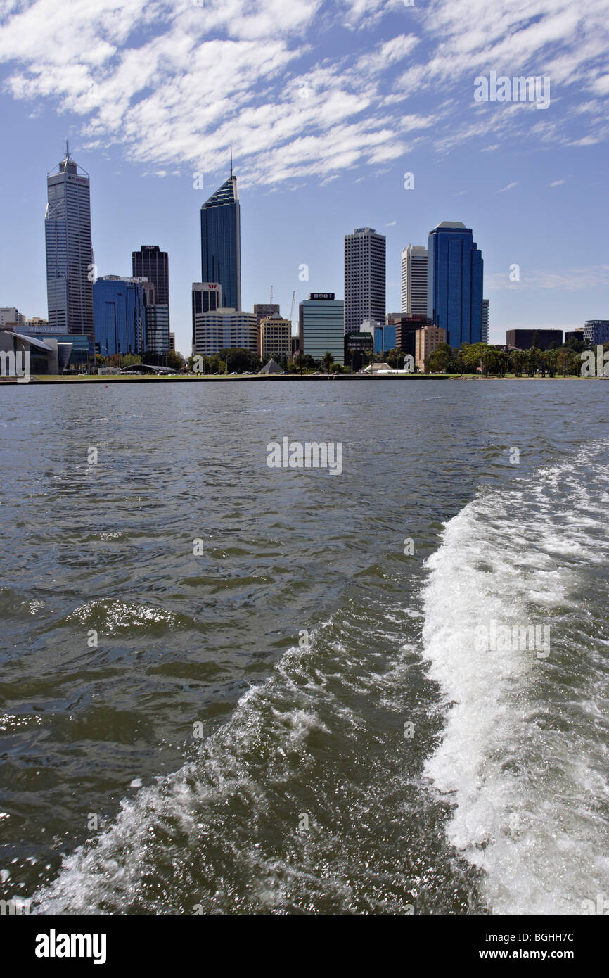 Perth city in Western Australia. View from a cruise boat. Stock Photo