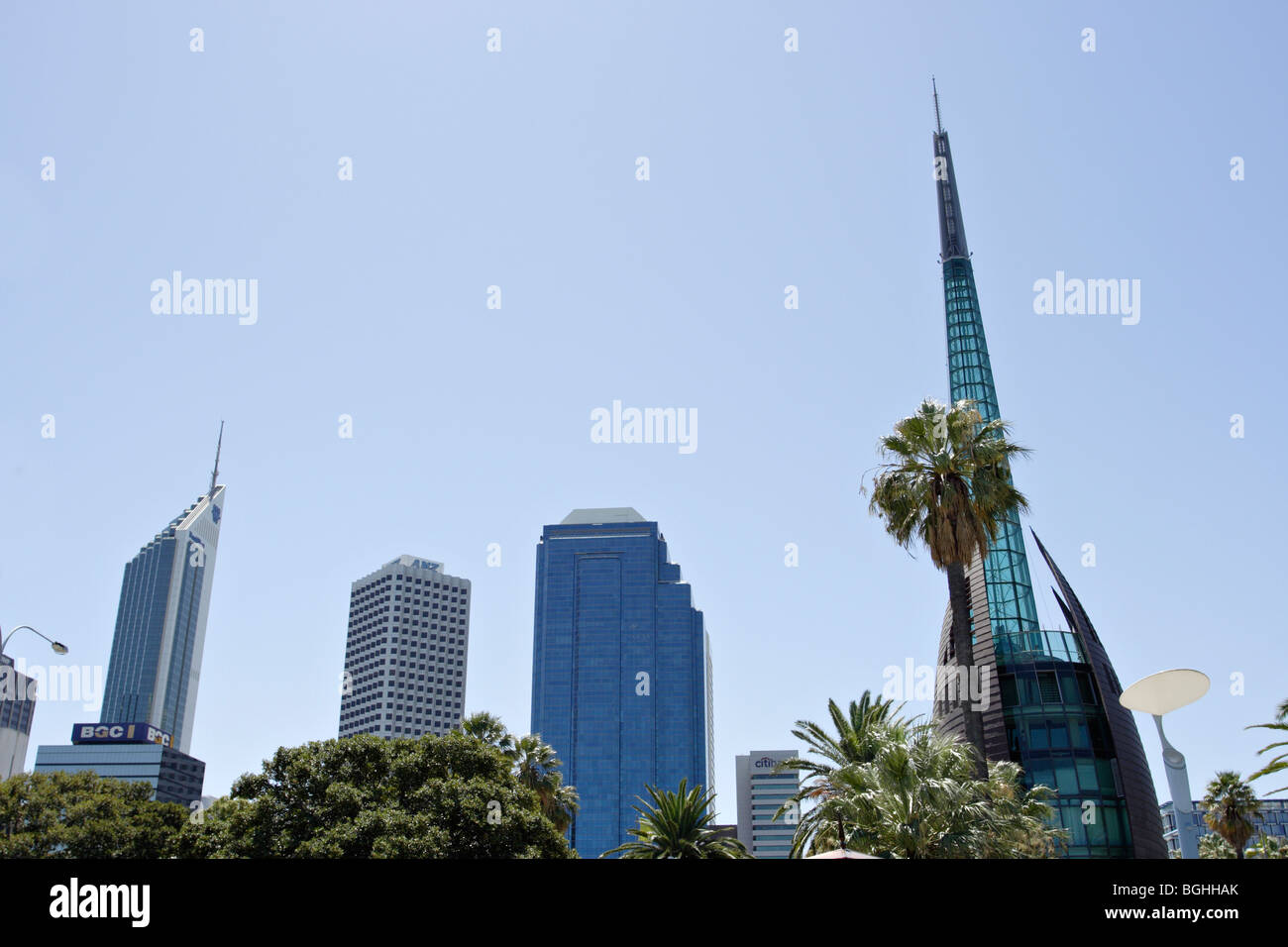 Perth city skyline in Western Australia. View from Barrack Street jetty. Stock Photo
