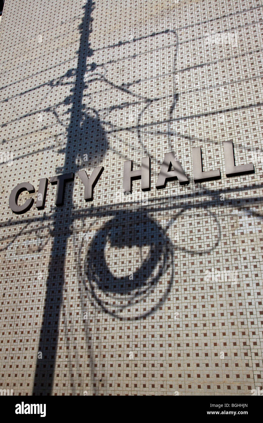 City Hall with shadow from utilitiy lines in Port of Spain Trinidad Stock Photo