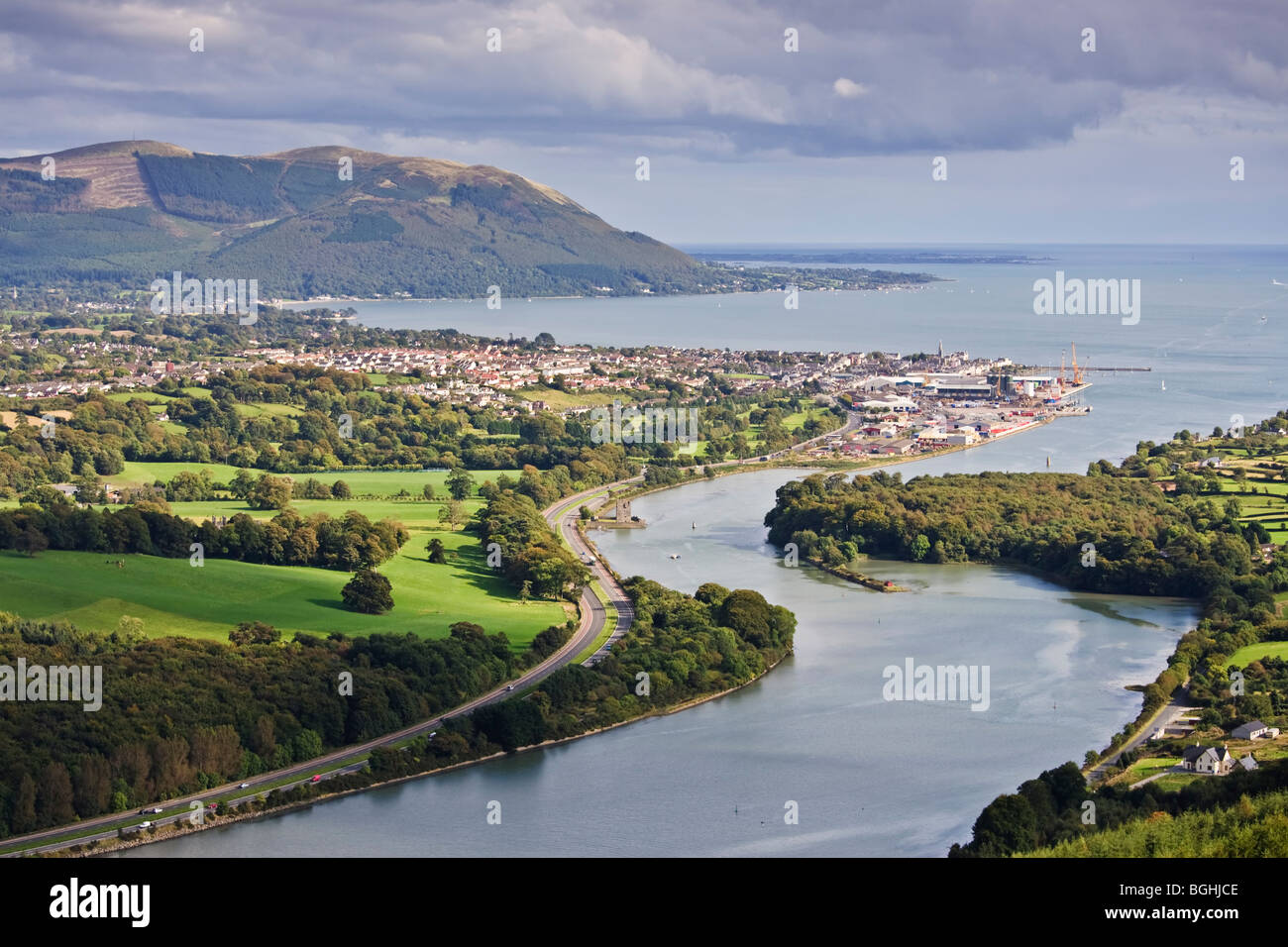 The town of Warrenpoint at the mouth of the Newry River and Carlingford Lough, County Down The town of Warrenpoint at the mouth of the Newry River and Carlingford Lough, County Down