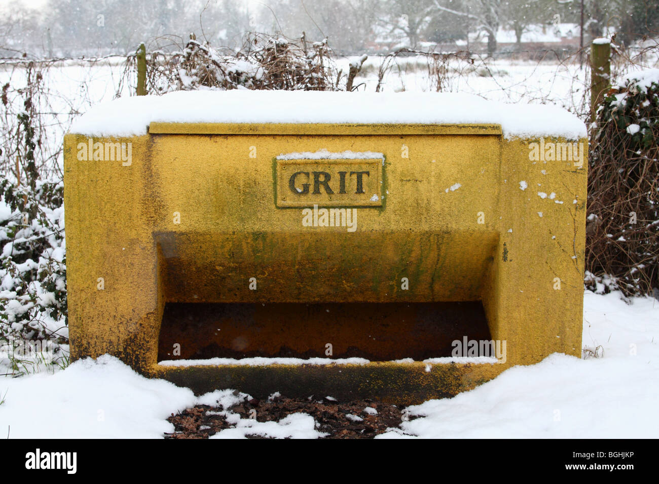 A roadside grit bin on a road in the U.K Stock Photo Alamy