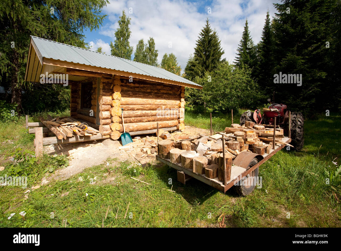 Tractor Trailer Full Of Wooden Blocks That Are Leftovers From Log