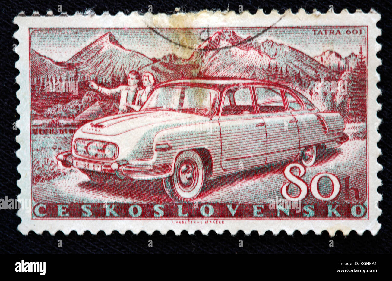 Car 'Tatra 603', postage stamp, Czechoslovakia, 1960s Stock Photo