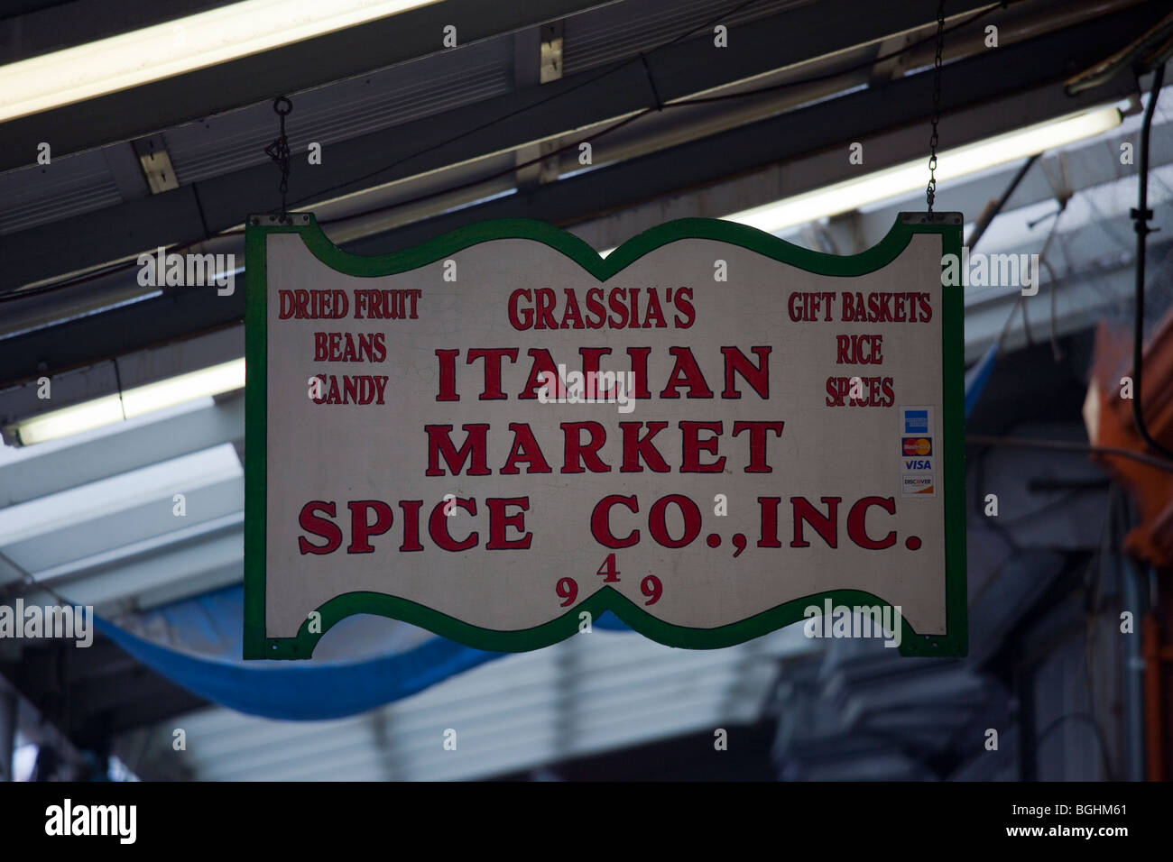 Italian Spice Shop in the Italian Market in Philadelphia, Pennsylvania Stock Photo