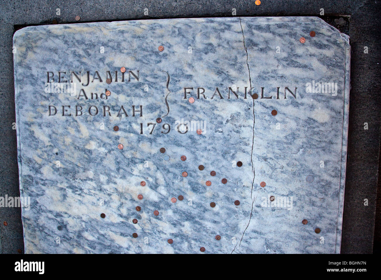 Benajamin Franklin Tomb in Christ Church Burial Ground, Philadelphia Pennsylvania Stock Photo