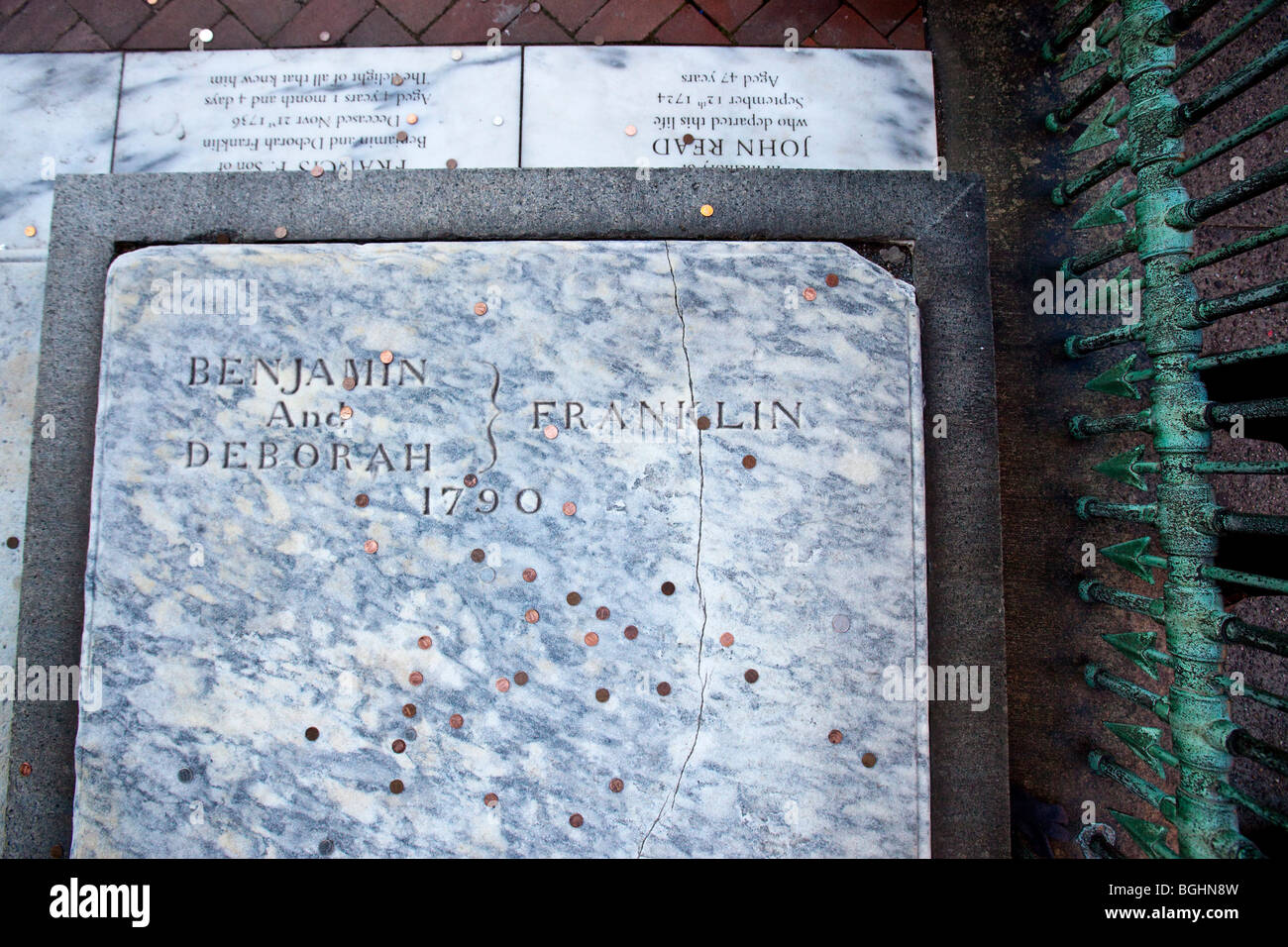 Benajamin Franklin Tomb in Christ Church Burial Ground, Philadelphia Pennsylvania Stock Photo