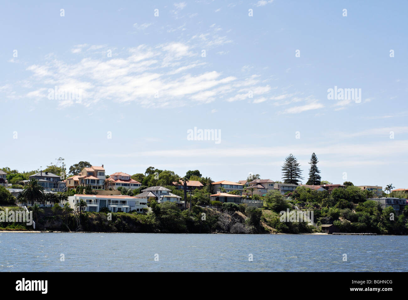 Luxury homes on the bank of Swan River between Perth and Fremantle in Western Australia Stock