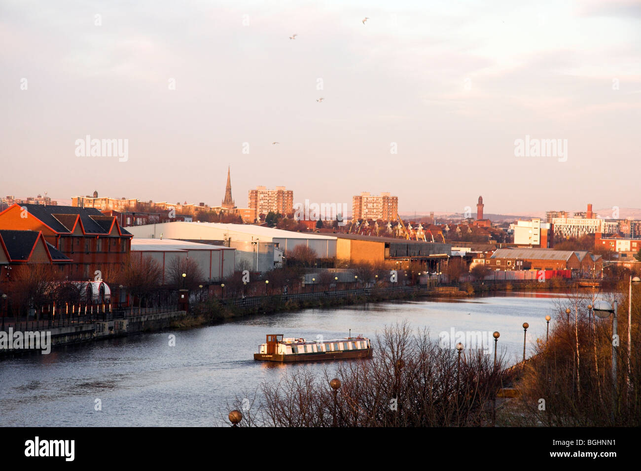Manchester Ship Canal, Pomona Docks, Salford Quays, Old Trafford, Manchester, UK Stock Photo