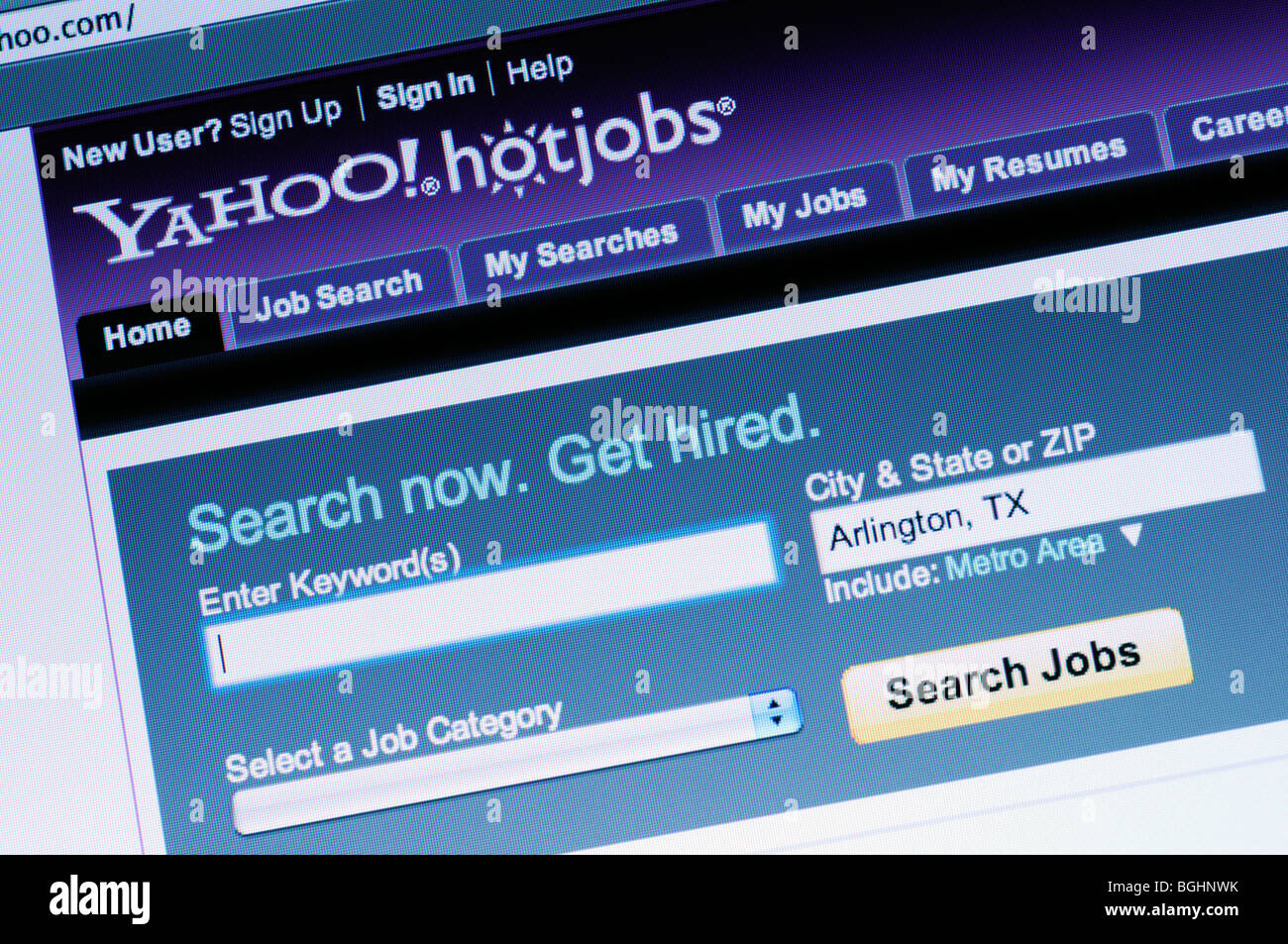 Yahoo Hot Jobs website Stock Photo