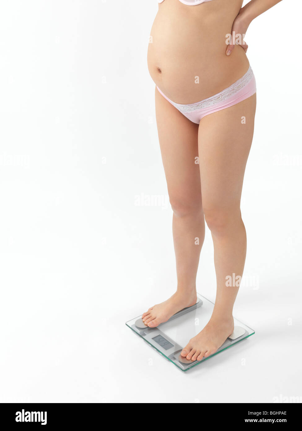 Woman On Scales Measure Weight. Girl Leg, Stock Video