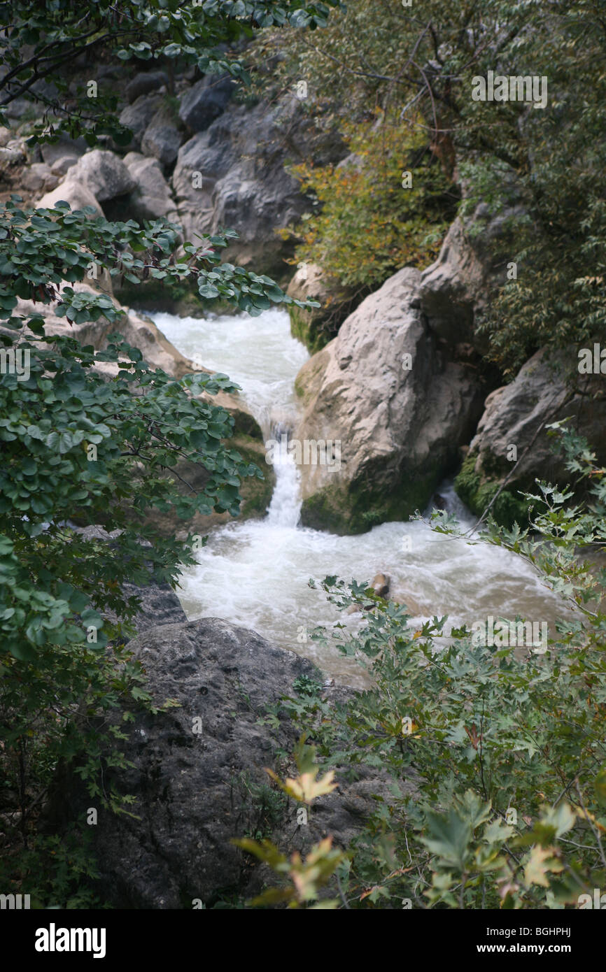 Vouraikos gorge as viewed from the Kalavryta to Diakofto railway. Peleponnese Greece Stock Photo