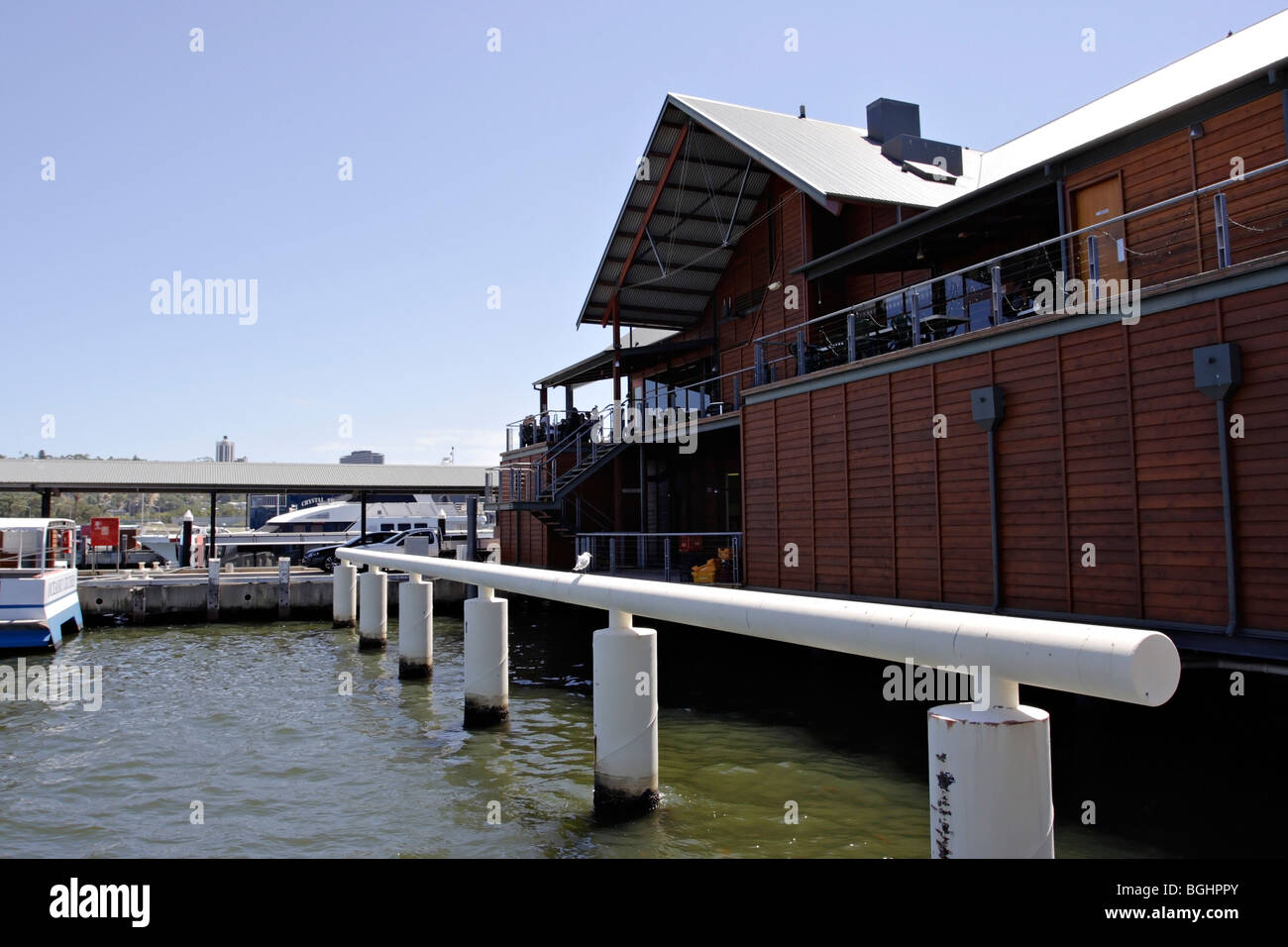 Cruise boat and ferry terminal at Barrack Street Jetty in Perth, Western Australia Stock Photo