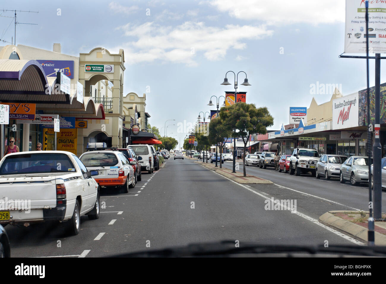 Busselton in Western Australia. Looking out from inside a car Stock