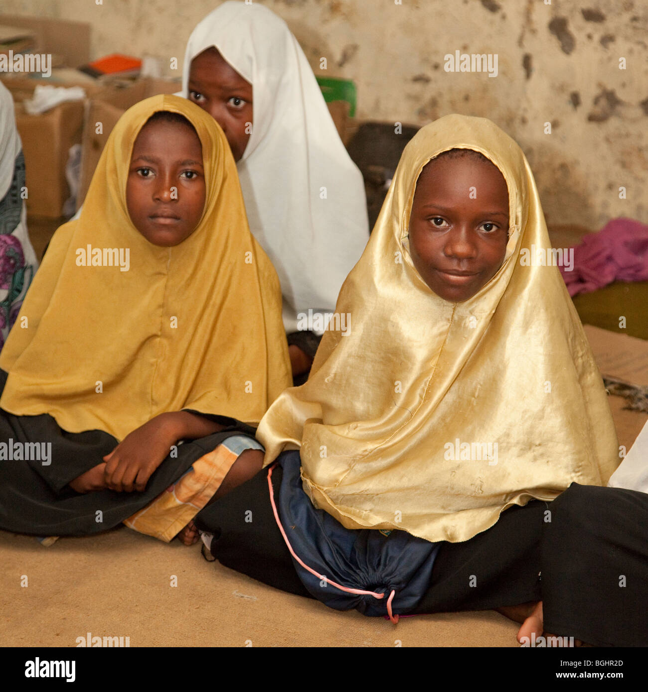Zanzibar, Tanzania. Young Girls in Madrassa (Koranic School). Stock Photo